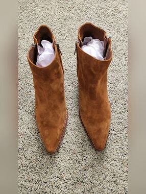 Sam Edelman Women's Suede Ankle Boot in Chestnut Brown - Stylish Side Zip